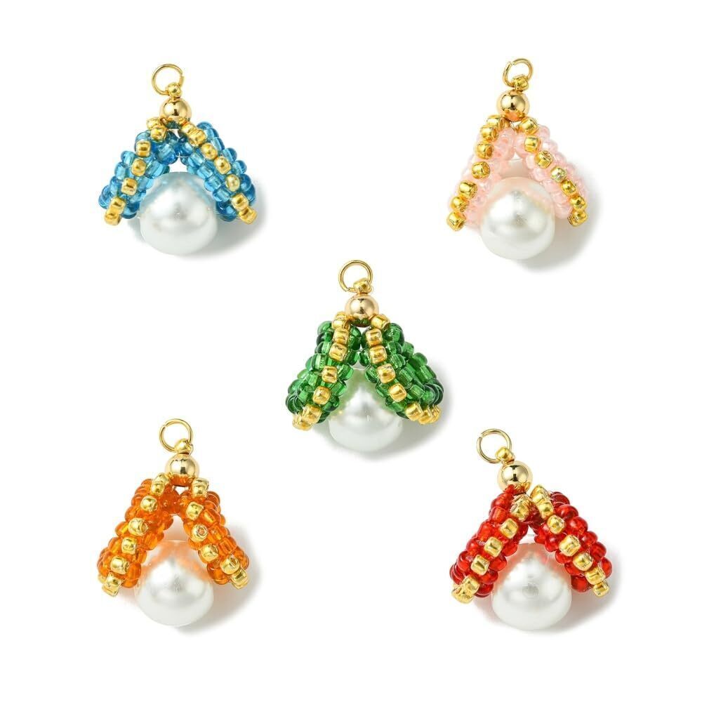 2552 5Pcs Colorful Clam Shell Charms Glass Beaded Beach Charm Elegant